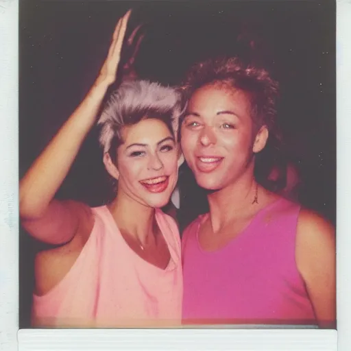 Prompt: a polaroid photo of an 8 0 s party after dark