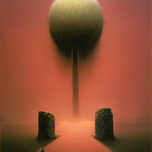 Image similar to It's back guys, oil on canvas by Zdzisław Beksiński