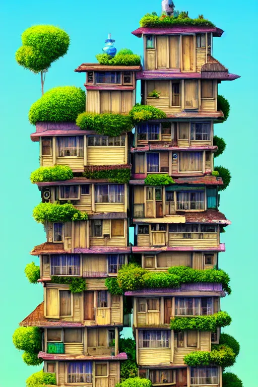 Prompt: stacked houses, solarpunk, studio ghibli, 4 k