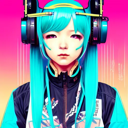 Image similar to high quality high detail 3 / 4 portrait of a hatsune miku as diesel punk character in an futuristic world, techwear, tristan eaton, victo ngai, artgerm, rhads, ross draws, hyperrealism, intricate detailed, alphonse mucha, pastel colors, vintage, artstation