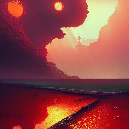 Prompt: a beautiful painting of the red sea and red sky by nekro and pascal blanche and john harris and greg rutkowski and sachin teng and victo ngai and simon stalenhag. in style of vector art. brush stroke, neon genesis evangelion, hyper detailed. octane render. trending on artstation