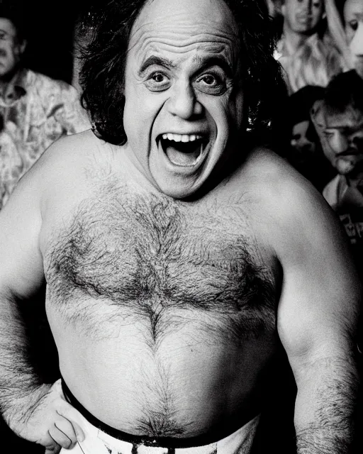 Image similar to danny devito as a wrestler. photographic, photography