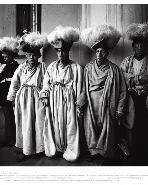 Image similar to Award winning reportage photo of Monegasque Natives wearing traditional garb by Dian Arbus, 85mm ND 5, perfect lighting, gelatin silver process