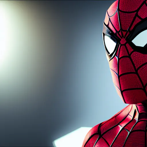 Image similar to still photo of spider - man in a suit, highly detailed, photorealistic portrait, bright studio setting, studio lighting, crisp quality and light reflections, unreal engine 5 quality render