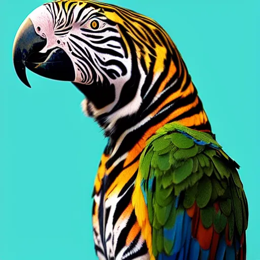 Prompt: a parrot and a tiger fused together, hyperdetailed, artstation, cgsociety, 8 k