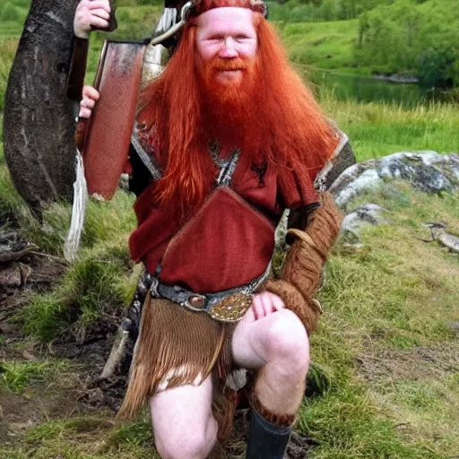 Image similar to a red - haired viking drinking mate