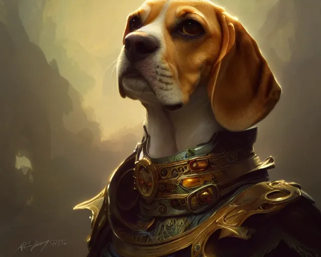 Prompt: photography of a beagle, deep focus, d & d, fantasy, intricate, elegant, highly detailed, digital painting, artstation, concept art, matte, sharp focus, illustration, hearthstone, art by artgerm and greg rutkowski and alphonse mucha