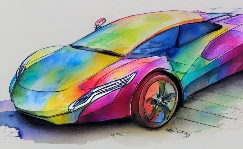 Image similar to colorful watercolor sketch, sport car