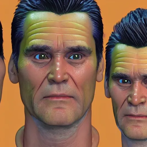 Image similar to unwrapped UV Texture map of jim carrey face, game textures, call of duty textures