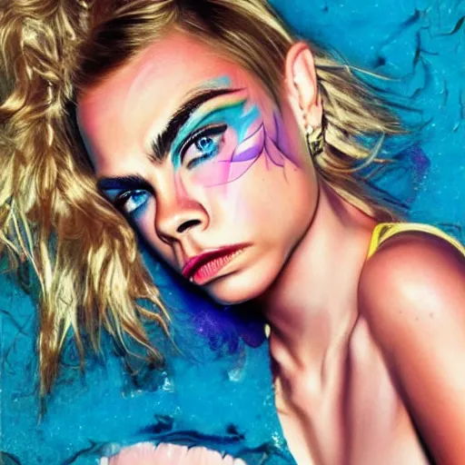 Prompt: hyper - realistic portrait of cara delevingne, 8 k, photo, art by david lachapelle