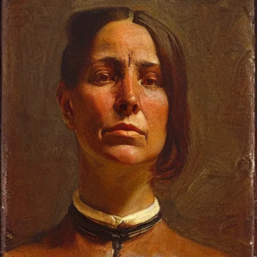 Image similar to frontal portrait of a scifi woman, by thomas eakins