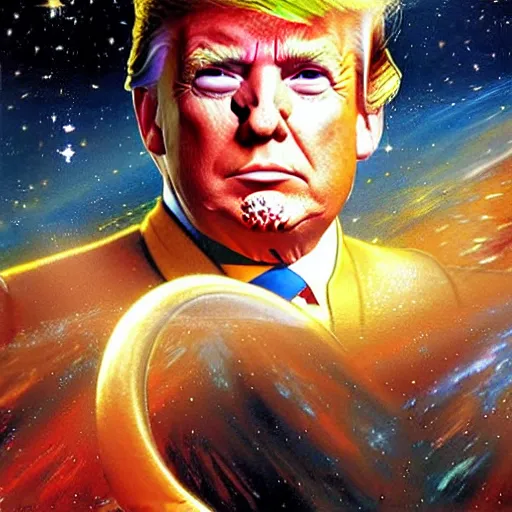 Image similar to a portrait of a donald trump as the enterprise, star trek the next generation, space battle. highly detailed painting by gaston bussiere, craig mullins, j. c. leyendecker, furry