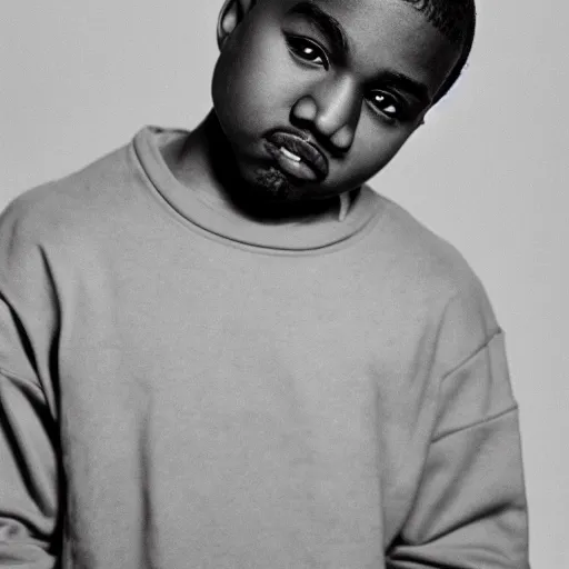 Image similar to the face of young kanye west wearing yeezy clothing at 1 9 years old, black and white portrait by julia cameron, chiaroscuro lighting, shallow depth of field, 8 0 mm, f 1. 8