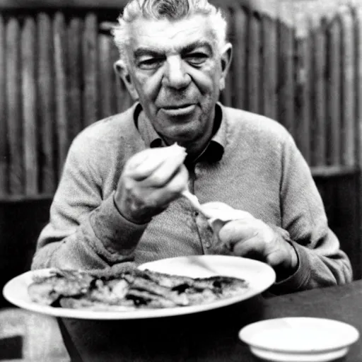 Prompt: Eugenio Montale eating a kebab and dislike it