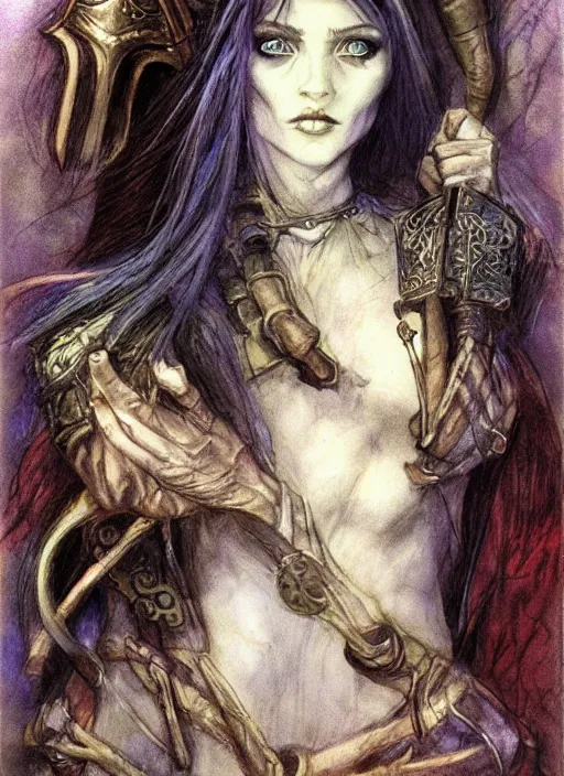 Image similar to portrait of young female sorceress of the endtimes, beautiful! coherent! dungeons and dragons character, by brian froud, strong line, night color, high contrast