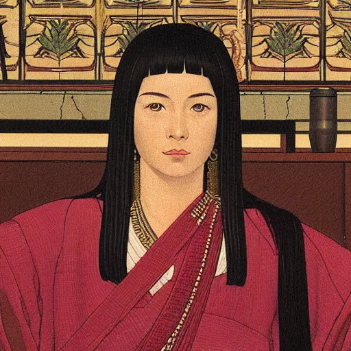 Prompt: portrait of cleopatra, by hasui kawase