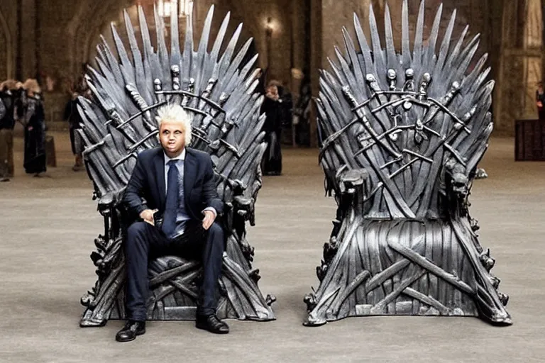 Image similar to geert wilders sitting on the iron throne