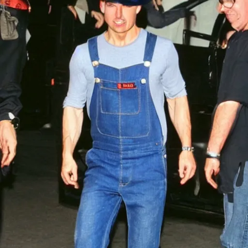 Image similar to tom cruise wearing mario's hat and overalls