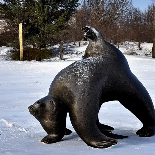 Image similar to metal sculpture of polar bear eating a seal