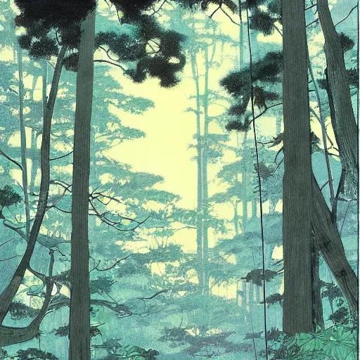 Image similar to forest in the morning light, by Rumiko Takahashi