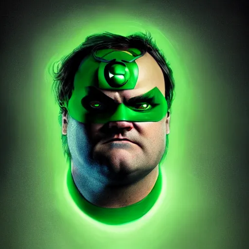 Prompt: hyperrealistic mixed media image of jack black disguised as green lantern, stunning 3 d render inspired art by istvan sandorfi and greg rutkowski, perfect facial symmetry, realistic, highly detailed attributes and atmosphere, dim volumetric cinematic lighting, 8 k octane extremely hyper - detailed render, post - processing, masterpiece,