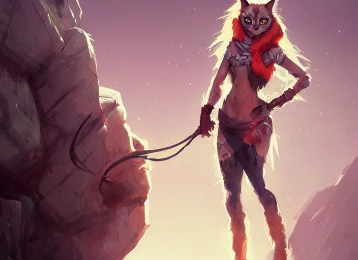 Prompt: stunningly beautiful female anthropomorphic cat character in a rock outfit Renowned character illustration by greg rutkowski trending on ArtStation, deviantart. H 704