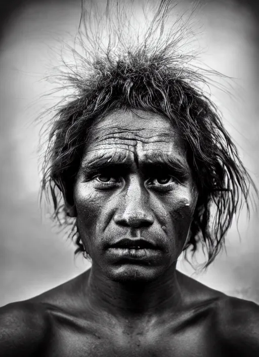 Image similar to Award winning Editorial photo of a Native Nauruans with incredible hair and beautiful hyper-detailed eyes wearing traditional garb by Lee Jeffries, 85mm ND 5, perfect lighting, gelatin silver process