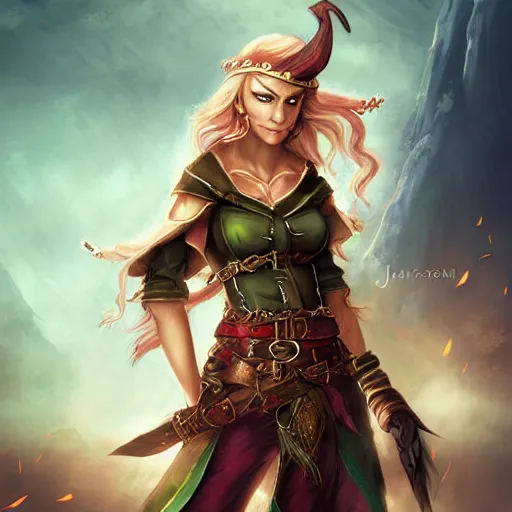 Image similar to portrait of a elven female pirate, fantasy setting, digital art, dramatic lighting, art by jason chan