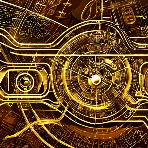 Prompt: hieroglyphic futuristic graffiti representing music score, intricate, complex, shiny, <gold>, high quality, high detail, artstation, 4k resolution