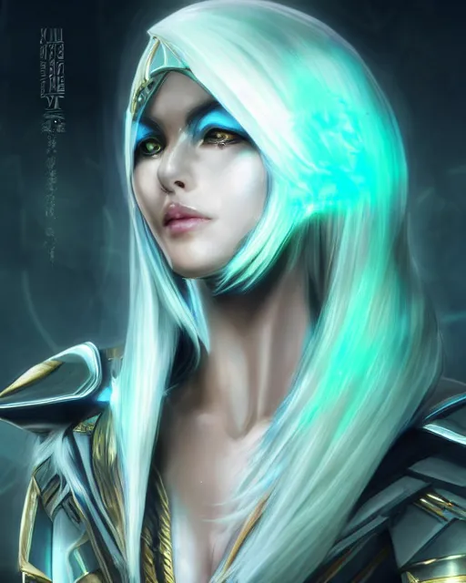 Image similar to perfect white haired attractive egyptian goddess, warframe armor, beautiful, symmetric, dreamy, half asian, pretty face, green eyes, charlize theron, detailed, scifi platform, laboratory, experiment, 4 k, ultra realistic, epic lighting, android body, illuminated, cinematic, masterpiece, art by akihito tsukushi, voidstar