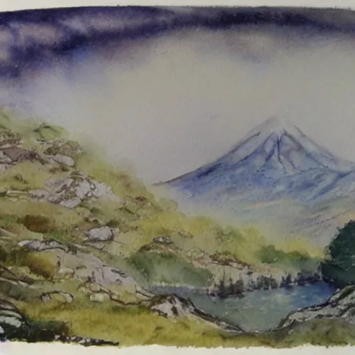 Image similar to middle earth landscapes by j. r. r. tolkien, watercolor,