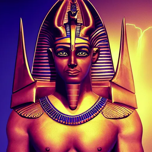 Image similar to egypt god, anubis, head, light circles, degital art, artstation, highly detailed, perfect lightning