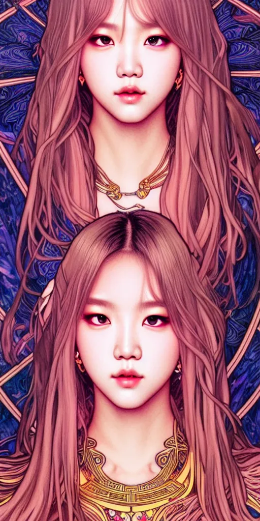 Image similar to lalisa manoban of blackpink, goddess of the moon, tarot card, highly detailed, digital painting, smooth, sharp focus, illustration, ultra realistic, 8 k, art by artgerm and alphonse mucha