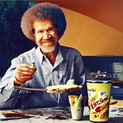 Bob Ross painting an ice cream sundae, tv show, 90s, Stable Diffusion OpenArt