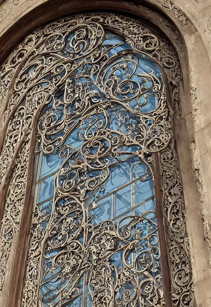 Image similar to photo of a beautiful window, intricate details, art nouveau, iron frame, world of warcraft