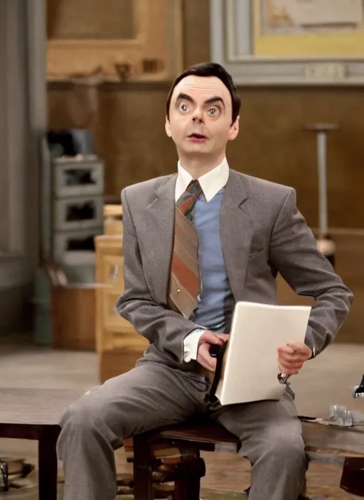 Prompt: film still of Jim Parsons as Mr Bean in Mr Bean, 4k