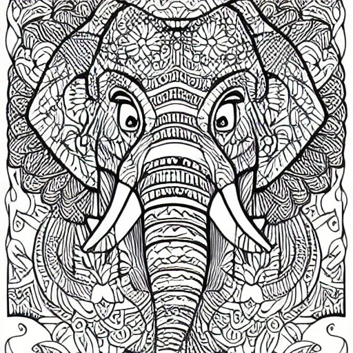 Prompt: Playful Patterns Coloring Book elephant cute