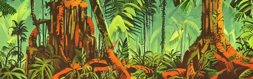 Prompt: jungle ruins rainforest, gouache, animated film, stylised, illustration, by paul felix, alex nino