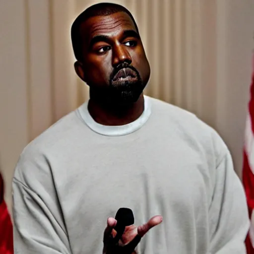 Image similar to president kanye west giving a speech at the white house