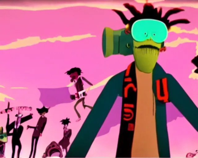 Image similar to still from a Gorillaz music video