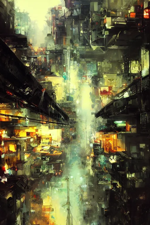 Image similar to a gangster's paradise, in the warped streets of night city., by ryohei hase, by john berkey, by jakub rozalski, by john martin