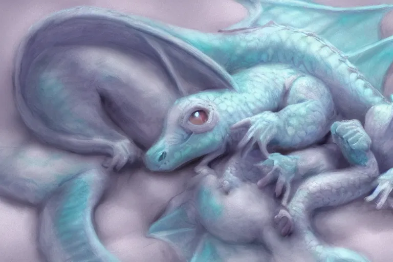 Image similar to sleeping baby dragon, pastel, concept art, trending on artstation, artstation HQ, HD, 4k