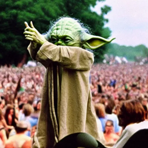 Image similar to yoda performing at woodstock