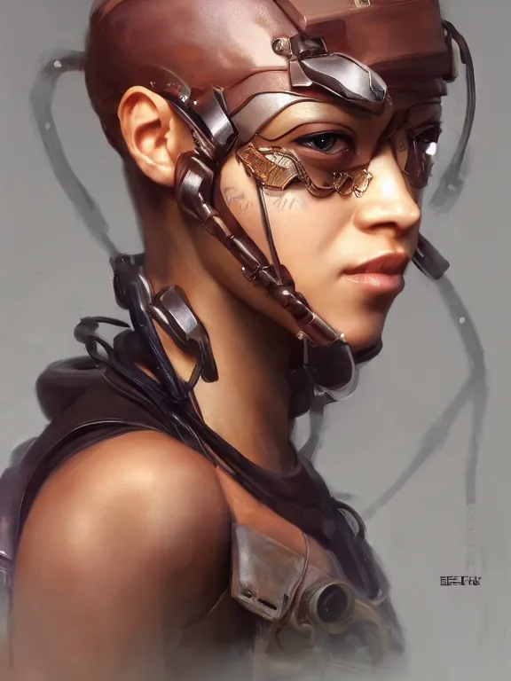 Image similar to Full shot a female cyberpunk thief brown skin. Symmetrical facial features. By Ruan Jia and Stanley Artgerm, Range Murata and WLOP and Ross Tran and William-Adolphe Bouguereau. Key Art. Fantasy Illustration. award winning, Artstation, intricate details, realistic, Hyperdetailed, 8k resolution.