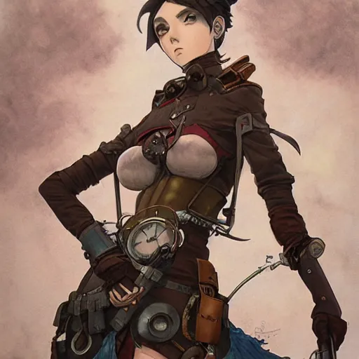 Prompt: steampunk warrior girl, highly detailed, colored pencil, studio ghibli, ilya kuvshinov krenz cushart mucha