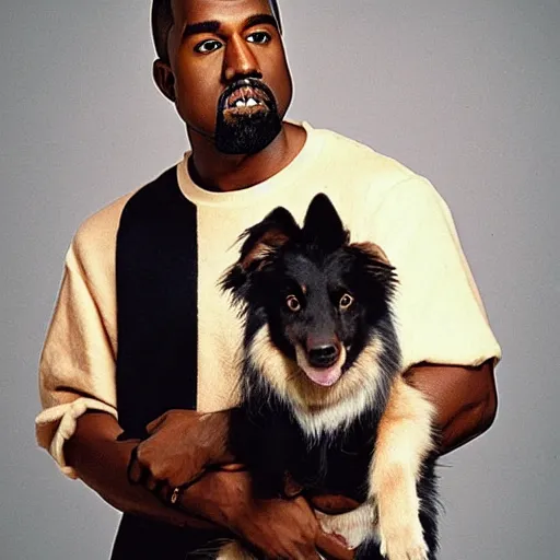 Image similar to Kanye West holding a Border Collie for a 1990s sitcom tv show, Studio Photograph, portrait C 12.0