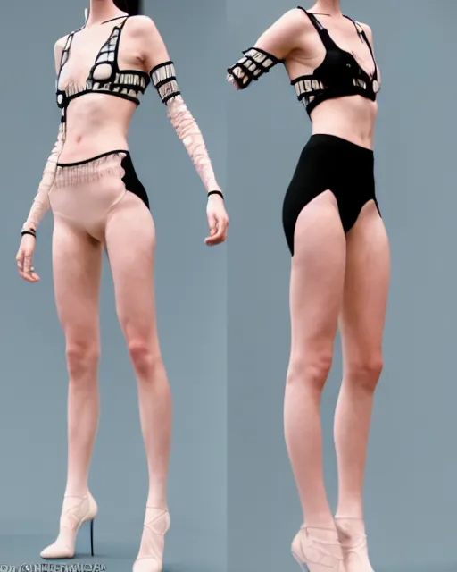 Image similar to multi panel storyboard of olivia wearing an outfit made of tight silicone, runway model at new york fashion week, sporty physique, black hair, freckles, pale skin, multiple angles, photo by greg rutkowski, stage lighting, soft colors, female beauty, intricate detail, elegance, 3 5 mm, depth of field, masterpiece