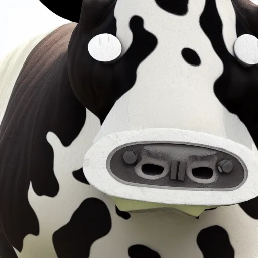 Prompt: a highly detailed ultra realistic photograph of a cow dressed in a fighter jet jumpsuit and mask