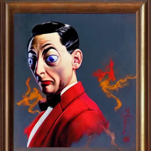 Image similar to ultra realistic portrait painting of pee wee herman as ryu from street fighter, art by frank frazetta, 4 k, ultra realistic, highly detailed, epic lighting