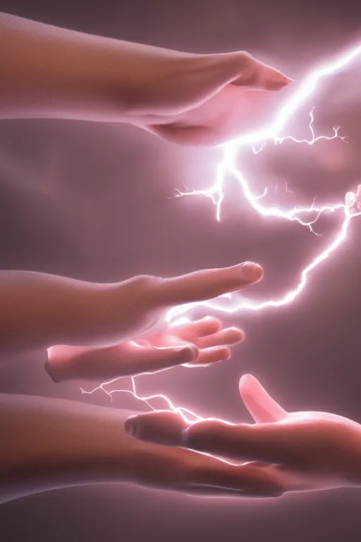 Prompt: photography of a hyper realistic lightning storm in a beautiful girl's hand. highly detailed, super power, stuning, intricate, complex, unreal engine 5.